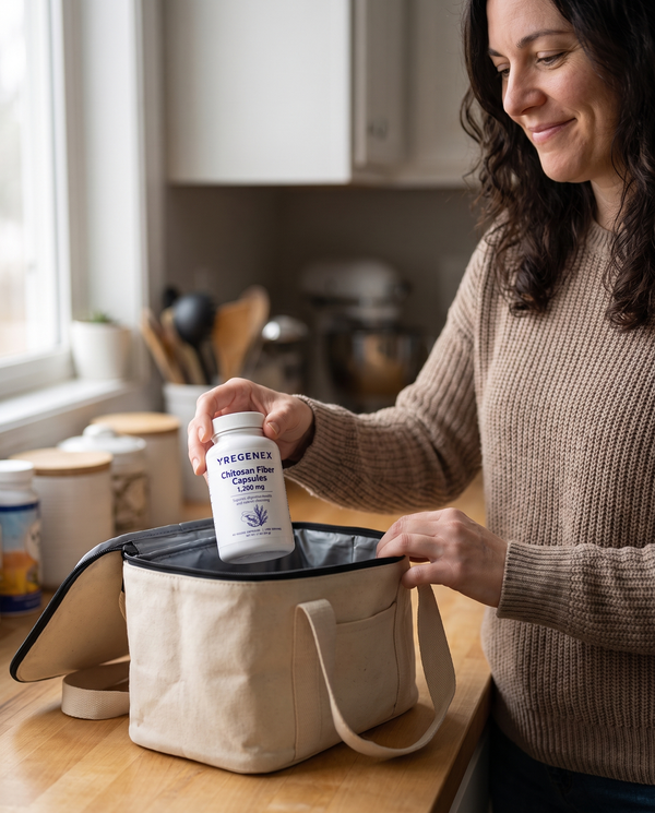 Chitosan Fiber Capsules 1,200 mg In the lunch bag