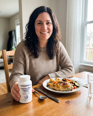 Chitosan Fiber Capsules 1,200 mg Next to the dinner plate
