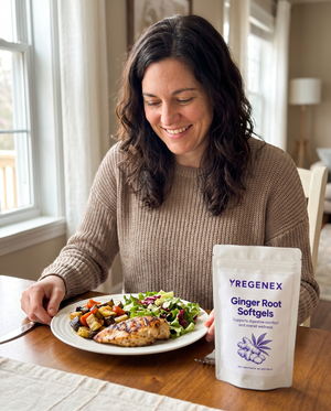 Ginger Root Softgels Next to the dinner plate