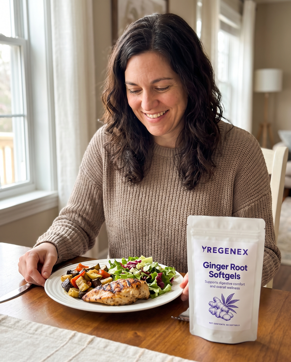 Ginger Root Softgels Next to the dinner plate